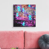 Toile Joli Aqua Gris Violet Gris Floral Grunge (Insitu(Salon))