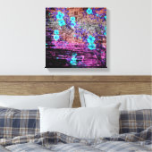 Toile Joli Aqua Gris Violet Gris Floral Grunge (Insitu(Chambre))