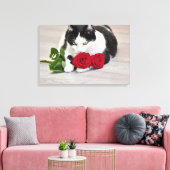 Toile Joli chat avec la rose rouge (Insitu(Salon))