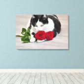 Toile Joli chat avec la rose rouge (Insitu (Plancher de Bois))