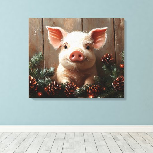 Toile Joli Cochon de Noël Peinture rustique (Insitu (Plancher de Bois))