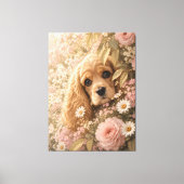 Toile Joli Cocker Spaniel parmi les fleurs (Recto)