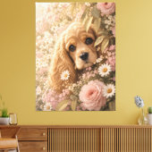 Toile Joli Cocker Spaniel parmi les fleurs (Insitu(Salon))