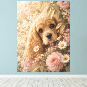 Toile Joli Cocker Spaniel parmi les fleurs (Insitu (Plancher de Bois))