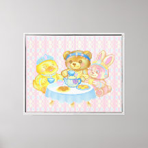 Joli décor mural de théière avec peluches