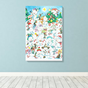 Toile Joli dessin animé de Noël ours polaire manchot fêt
