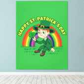 Toile Joli dessin animé leprechaun avec shamrock et arc- (Insitu (Plancher de Bois))