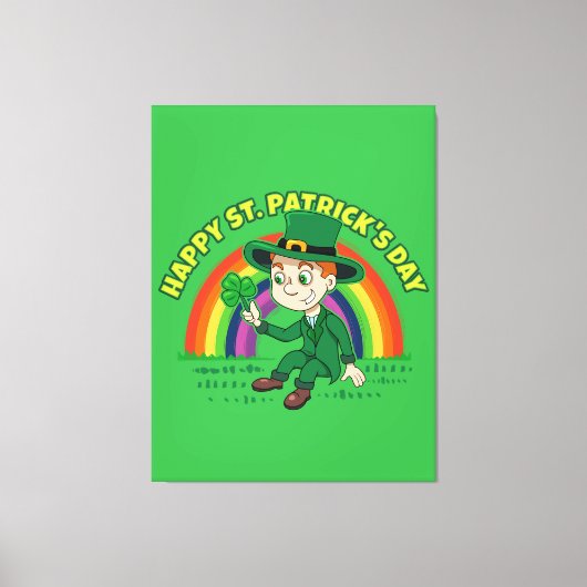 Toile Joli dessin animé leprechaun avec shamrock et arc- (Recto)
