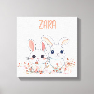 Toile Joli lapin floral