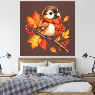 Toile Joli oiseau d'automne avec écharpe confortable – F