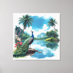 Toile Joli paon dans un paradis tropical