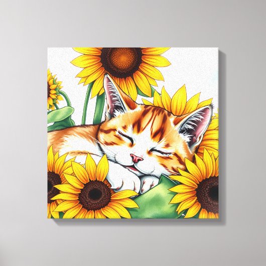 Toile Joli petit chaton endormi et tournesols (Recto)