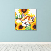 Toile Joli petit chaton endormi et tournesols (Insitu (Plancher de Bois))