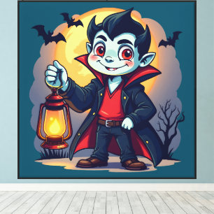 Toile Joli Vampire avec Lanterne Kawaii Halloween