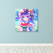 Toile Jolie Anime Girl Manger Watermelon (Insitu (Plancher de Bois))