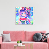 Toile Jolie Anime Girl Manger Watermelon (Insitu(Salon))