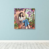 Toile Jolie Dame Boire Du Café Relaxant Dehors (Insitu (Plancher de Bois))
