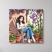 Toile Jolie Dame Boire Du Café Relaxant Dehors (Recto)