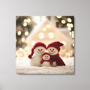 Toile Jolie famille de bonhomme de neige Noël d'hiver