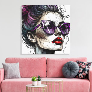 Toile Jolie femme dans les lunettes de soleil et rouge v