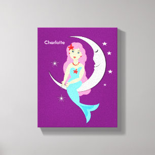 Toile Jolie Sirène Sur La Lune Personnalisée