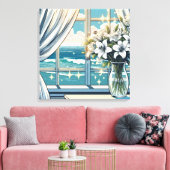 Toile Jolie vue sur l'océan et vase de fleurs (Insitu(Salon))