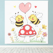 Toile Jolies abeilles de dessin animé avec ballon en for (Insitu (Plancher de Bois))