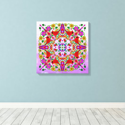 Toile Jolies cardinales et fleurs colorées Mandala (Insitu (Plancher de Bois))