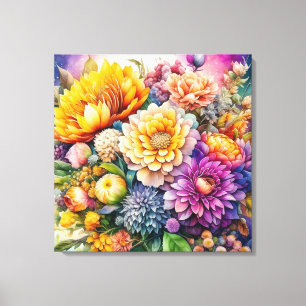 Toile Jolies fleurs d'art IA aquarelle colorées