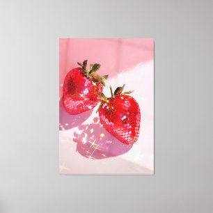 Toile Jolies Jumelles Fraises Disco Rose Esthétique