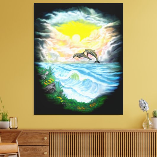 Toile Jouer aux dauphins sous le soleil (Insitu(Salon))