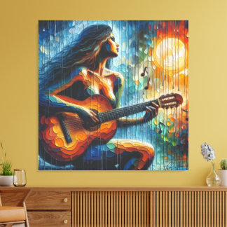 Toile Jouer de la guitare au clair de lune