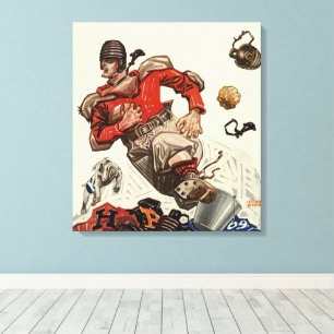 Toile Joueur de football vintage et mascotte bouledogue
