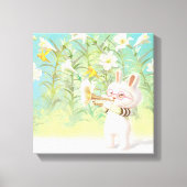 Toile Joueur de trompette lapin bébé avec oiseau dans ja (Recto)