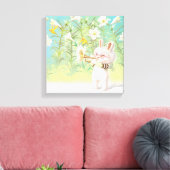 Toile Joueur de trompette lapin bébé avec oiseau dans ja (Insitu(Salon))