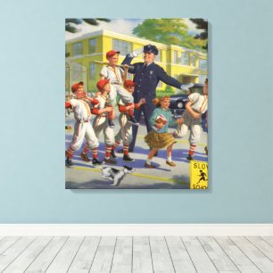 Toile Joueurs de baseball vintage et agent de police de