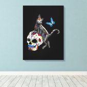 Toile Jour De La Morte Chat Crâne Sucre Et Papillon (Insitu (Plancher de Bois))