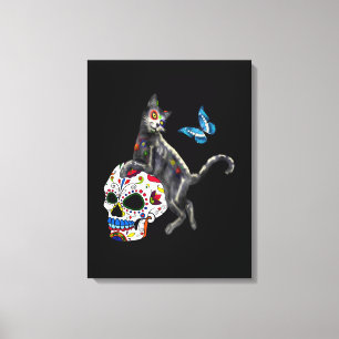 Toile Jour De La Morte Chat Crâne Sucre Et Papillon