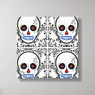 Toile Jour du crâne de sucre mort - blanc et noir