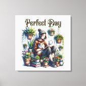 Toile Jour parfait | Lecture féminine avec chat et Plant (Recto)