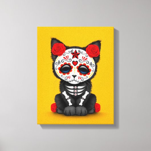 Toile Jour rouge mignon du chat Kitten Mort, jaune (Recto)