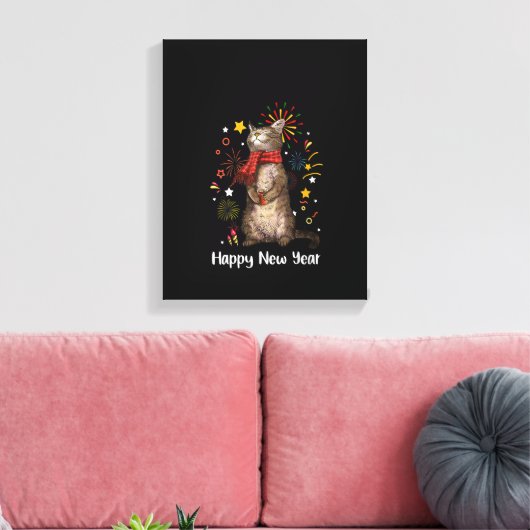 Toile Joyeuse Année Meow, Bonne Année Chat 2023 Fo (Insitu(Salon))