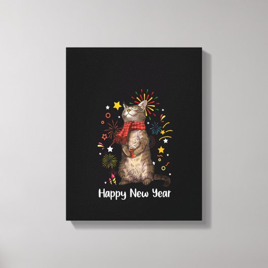Toile Joyeuse Année Meow, Bonne Année Chat 2023 Fo (Recto)