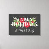 Toile Joyeuses vacances Gris Noël Floral Nom de famille (Recto)