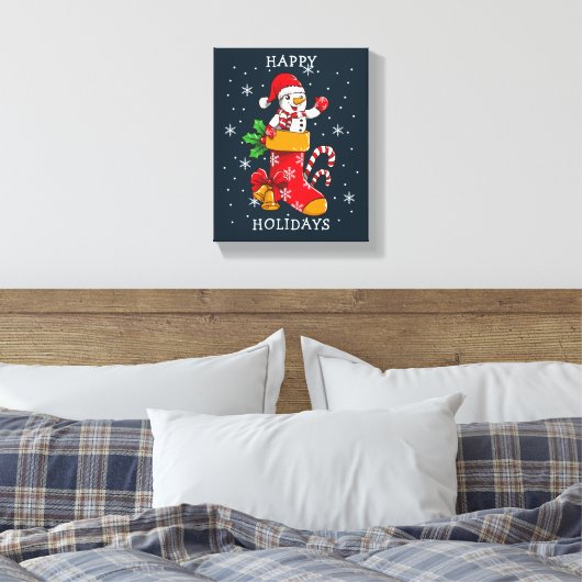 Toile Joyeuses vacances Snowman Stockings Sucres de cann (Insitu(Chambre))