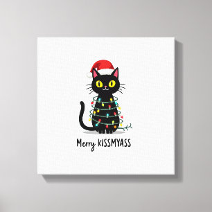 Toile Joyeux Bisousdrôle Chat Lumières de Noël Premium