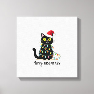 Toile Joyeux Bisousdrôle Chat Lumières de Noël Premium