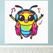 Toile Joyeux cafard avec écouteurs écoutant de la musiqu (Insitu (Plancher de Bois))