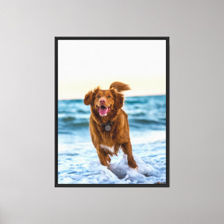 Toile Joyeux chien jouant au bord de l'océan Joyful Beac