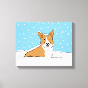 Toile Joyeux Corgi de neige d'hiver - Cartoon de chien m